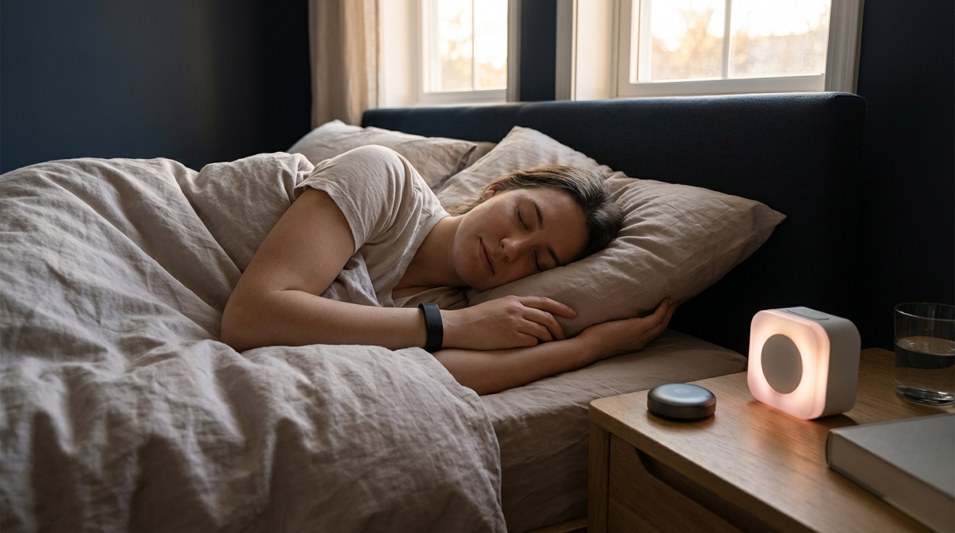 Hard-of-hearing sleeper using a wearable vibrating alarm with other accessible alarm options nearby